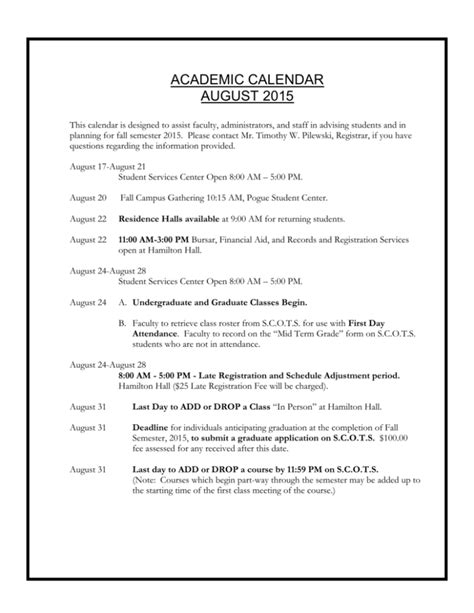 Edinboro Academic Calendar